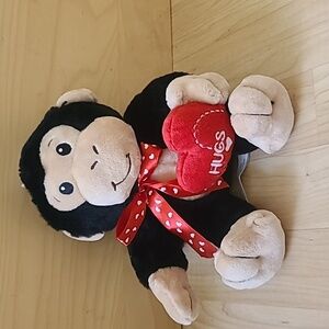 American Greeting Plush Brown Monkey with Red Heart ❤️ Stuffed Animal 8"